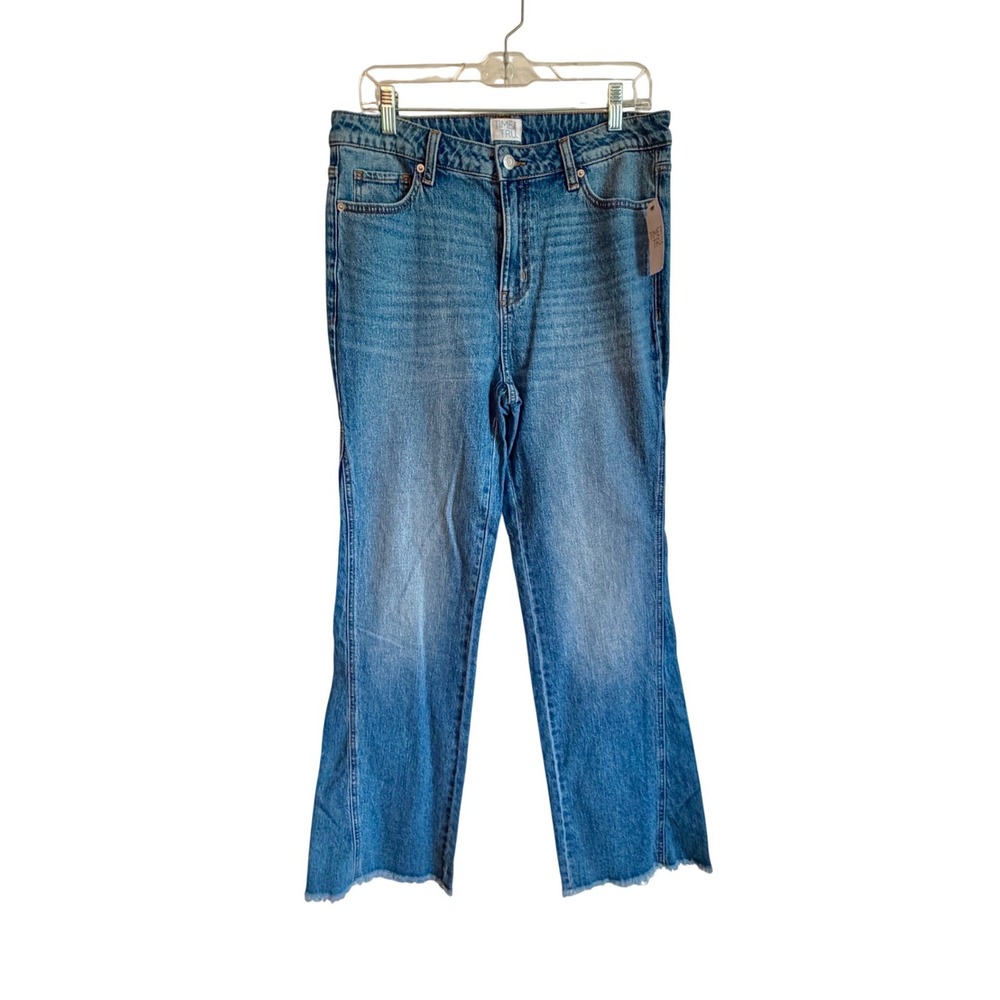 Time and Tru Womens High Rise Flare Jeans Medium Wash Raw‎ Hem Size 10 NWT